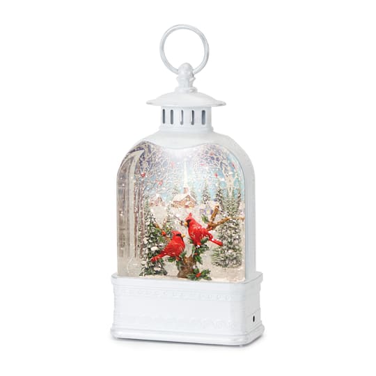 10.5&#x22; LED Cardinals Snow Globe Lantern